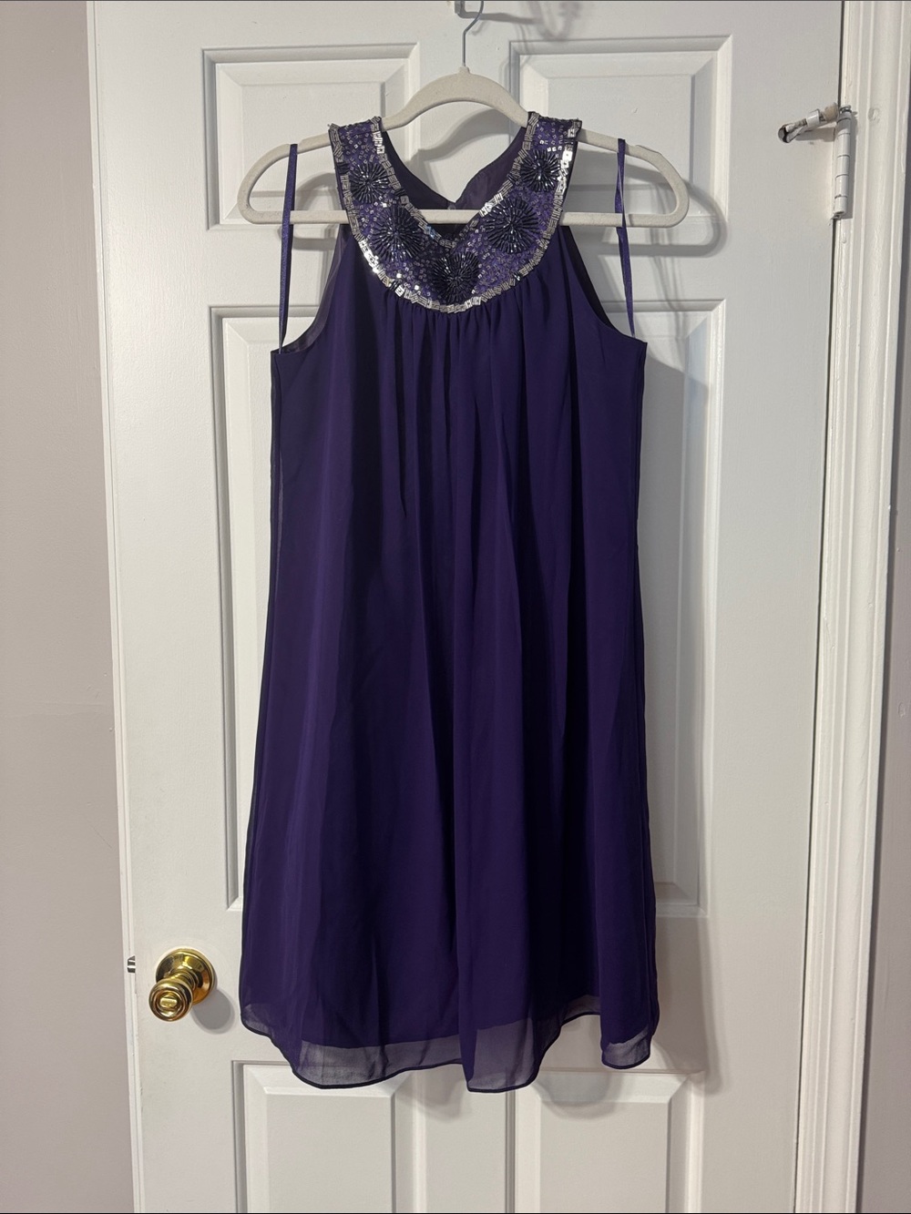 Girls Purple Sequin-Trim Holiday Dress